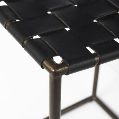 29" Black And Bronze Leather And Metal Backless Counter Height Bar Chair