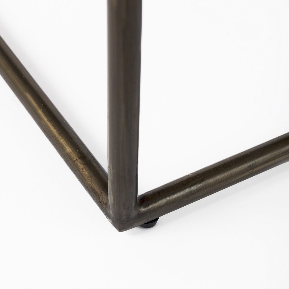 29" Black And Bronze Leather And Metal Backless Counter Height Bar Chair