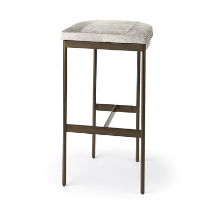 35" Gray And Gold Leather And Hair on Hide Leather And Metal Backless Counter Height Bar Chair
