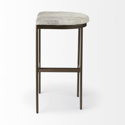 35" Gray and Gold Leather and Metal Backless Counter Height Bar Chair