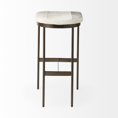 35" Gray And Gold Leather And Hair on Hide Leather And Metal Backless Counter Height Bar Chair