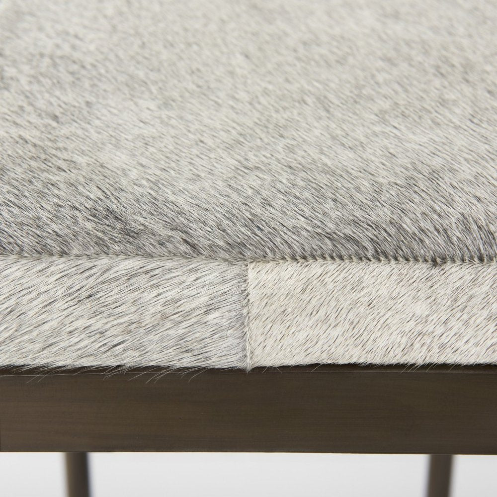 35" Gray And Gold Leather And Hair on Hide Leather And Metal Backless Counter Height Bar Chair