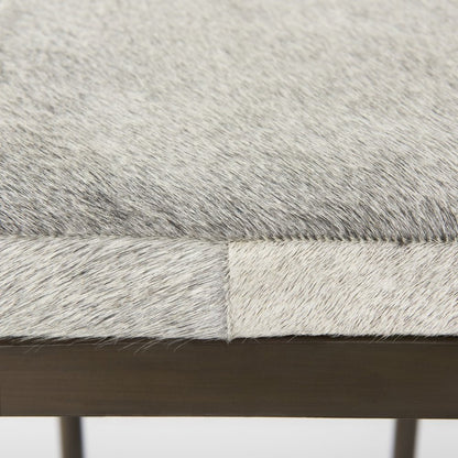 35" Gray And Gold Leather And Hair on Hide Leather And Metal Backless Counter Height Bar Chair