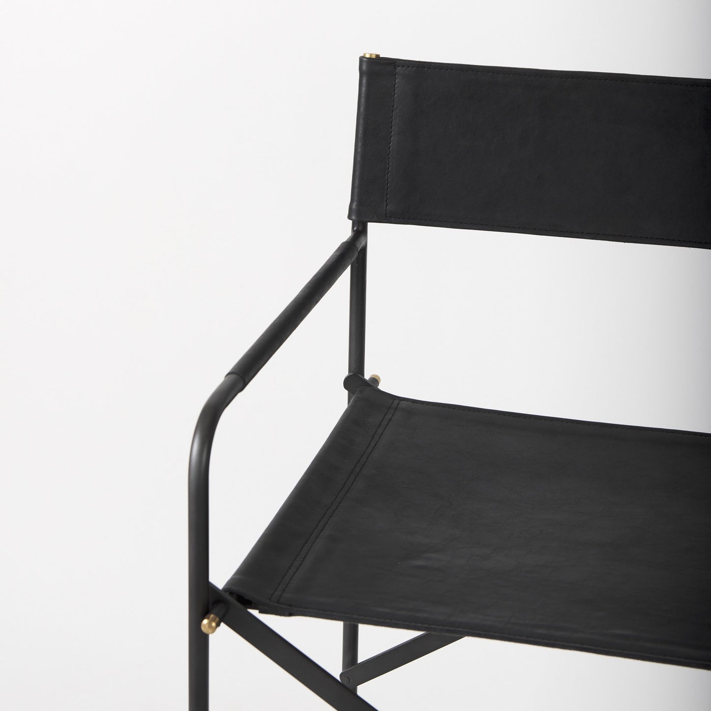 29" Black Leather And Iron Bar Chair