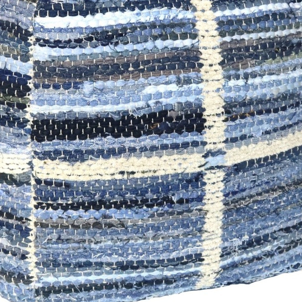 Blue Striped Square Pouf