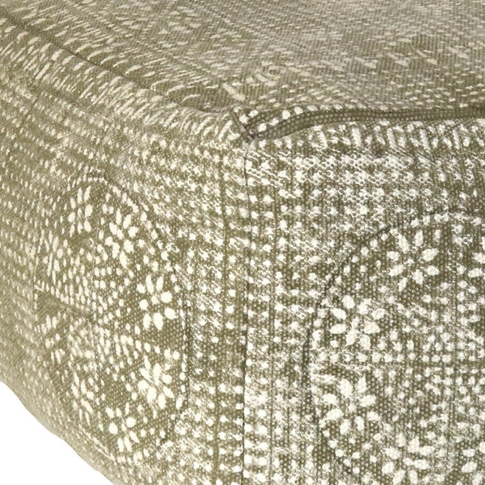Olive Green Patterned Square Pouf