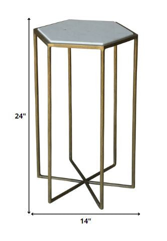 24" Brass And White Iron Round End Table