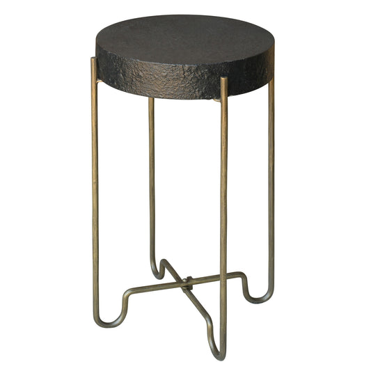 24" Brass And Black Iron Round End Table