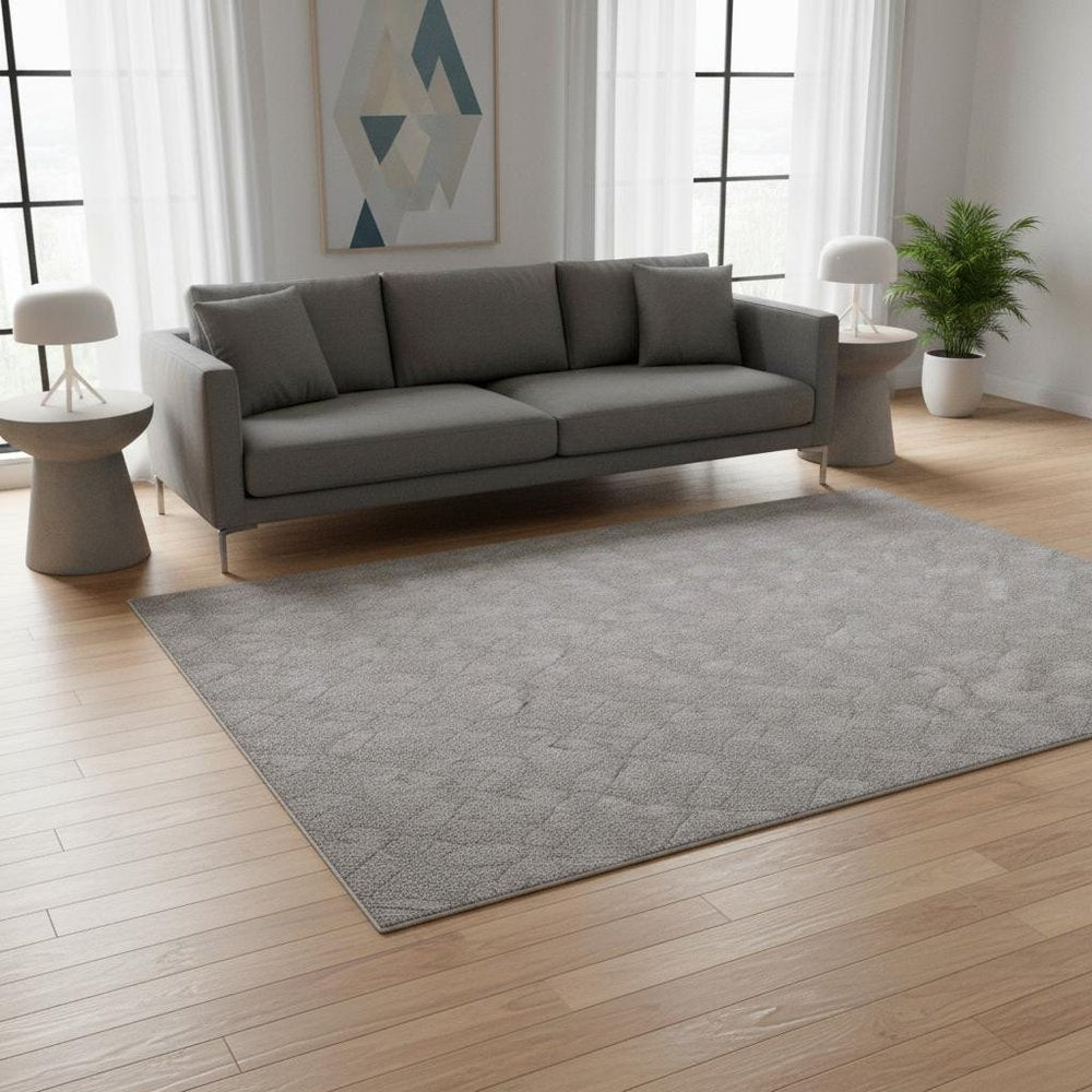 7' X 10' Gray Distressed Diamonds Area Rug