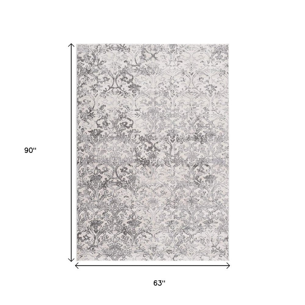 5' X 8' Cream Toile Power Loom Area Rug