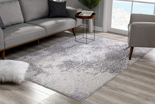 4' X 6' Cream And Gray Tinted Ogee Pattern Area Rug