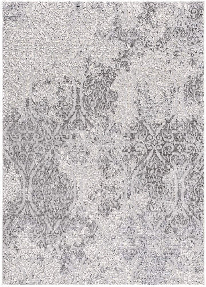 8' X 11' Cream And Gray Tinted Ogee Pattern Area Rug