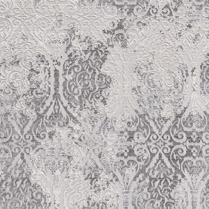 5' X 8' Gray And Ivory Damask Area Rug