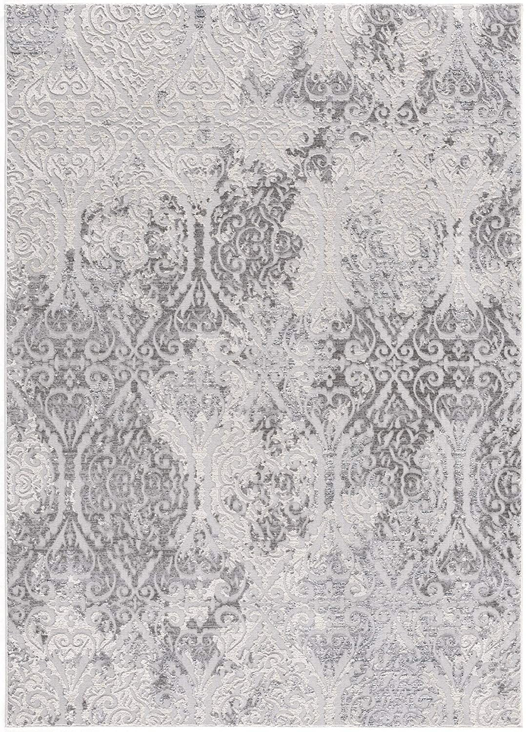 5' X 8' Cream And Gray Tinted Ogee Pattern Area Rug