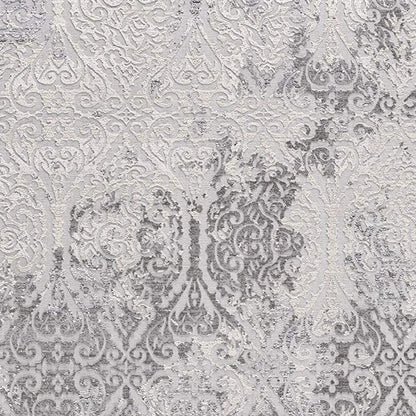 5' X 8' Gray And Ivory Damask Area Rug