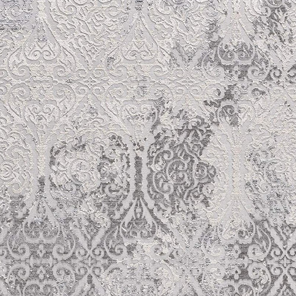 8' X 11' Cream And Gray Tinted Ogee Pattern Area Rug