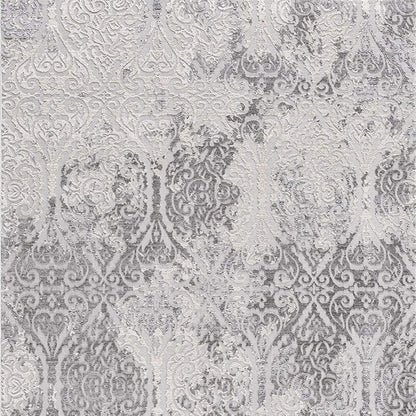 5' X 8' Gray And Ivory Damask Area Rug