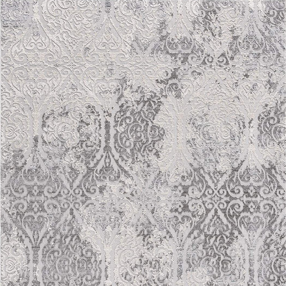 4' X 6' Cream And Gray Tinted Ogee Pattern Area Rug