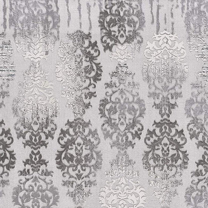 5' X 7' Gray And Ivory Damask Area Rug