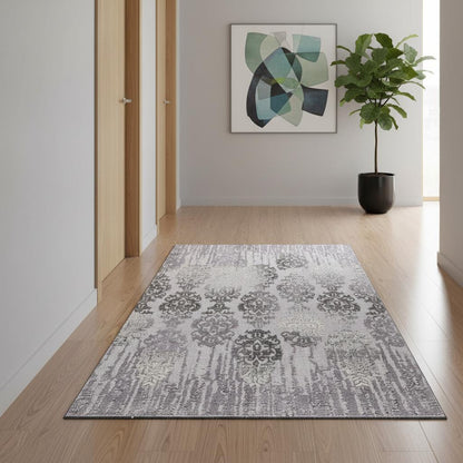 5' X 7' Gray Damask Power Loom Area Rug