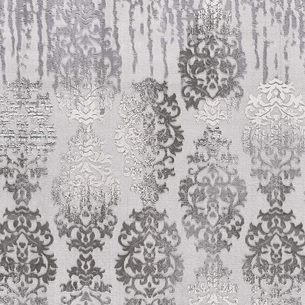 8' X 10' Gray Damask Power Loom Area Rug