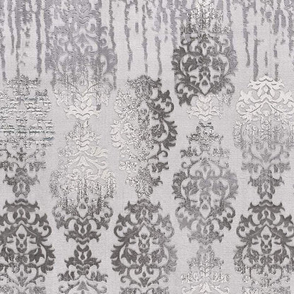 5' X 7' Gray And Ivory Damask Area Rug