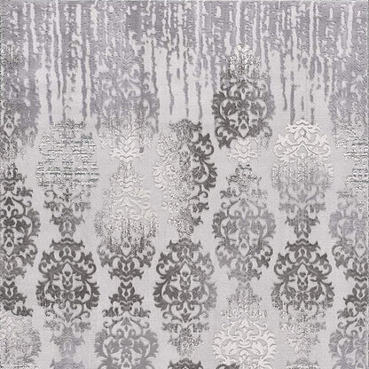 5' X 7' Gray Damask Power Loom Area Rug