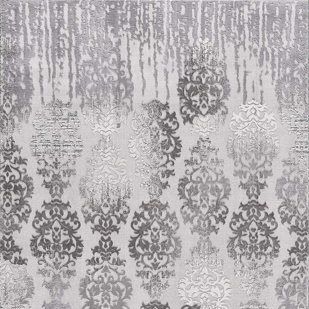 5' X 7' Gray And Ivory Damask Area Rug