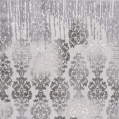 5' X 7' Gray And Ivory Damask Area Rug