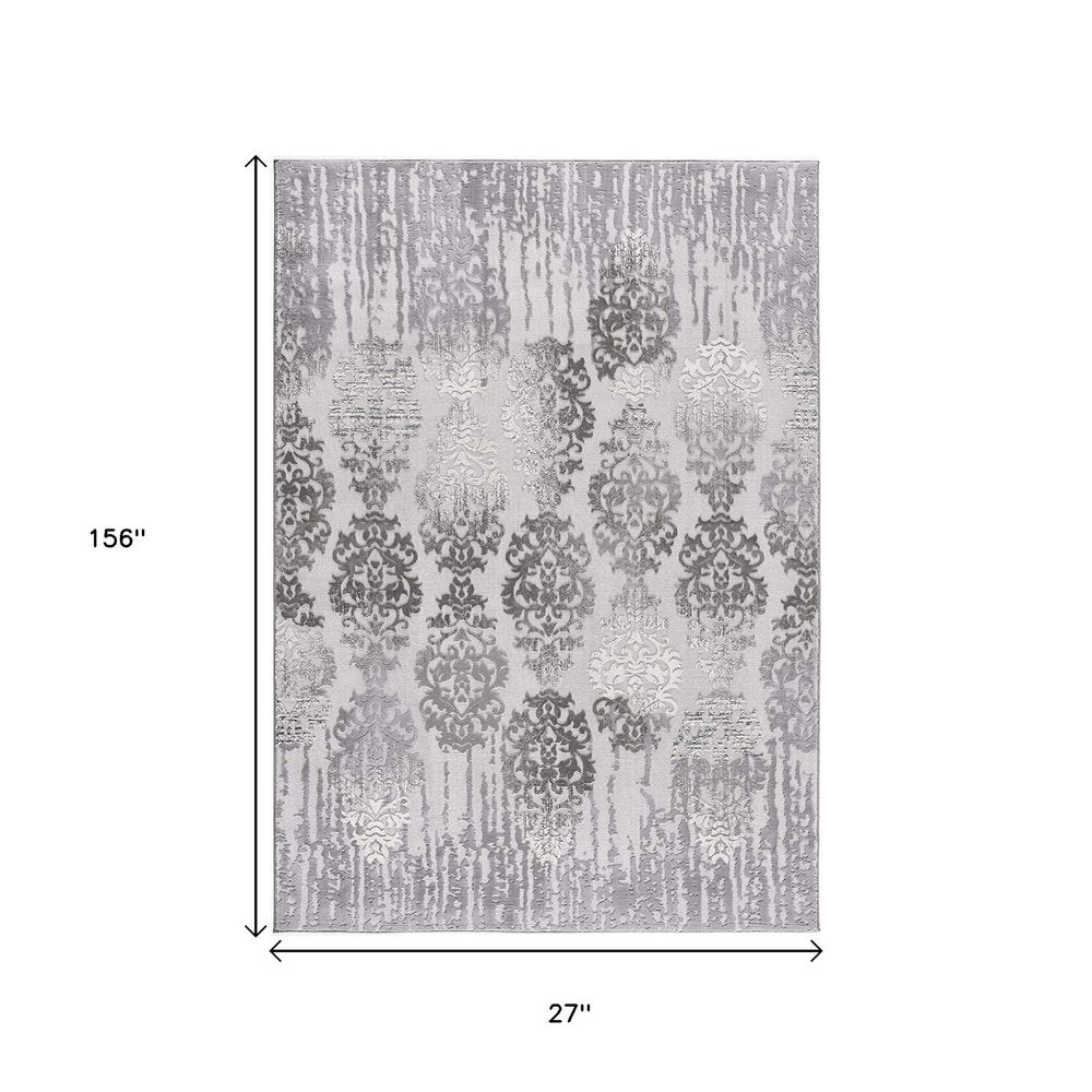 5' X 7' Gray Damask Power Loom Area Rug