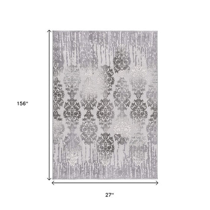5' X 7' Gray And Ivory Damask Area Rug