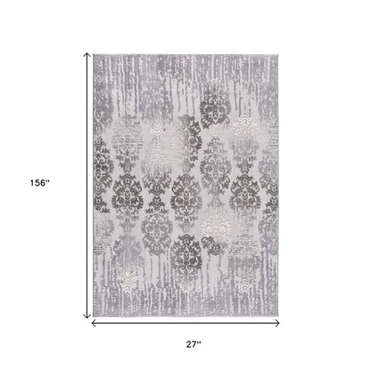 5' X 7' Gray Damask Power Loom Area Rug