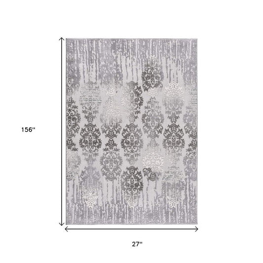 5' X 7' Gray Damask Power Loom Area Rug