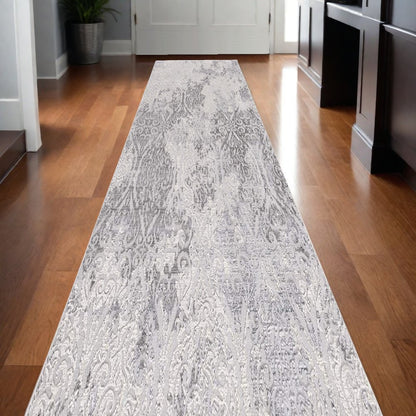 5' X 7' Gray Damask Power Loom Area Rug