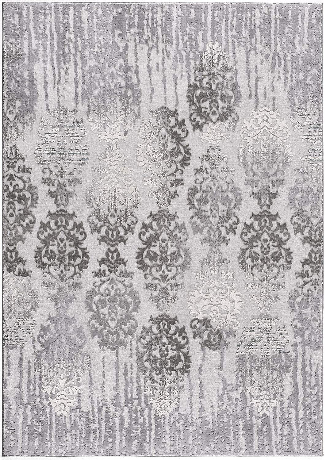 8' X 10' Gray Damask Power Loom Area Rug