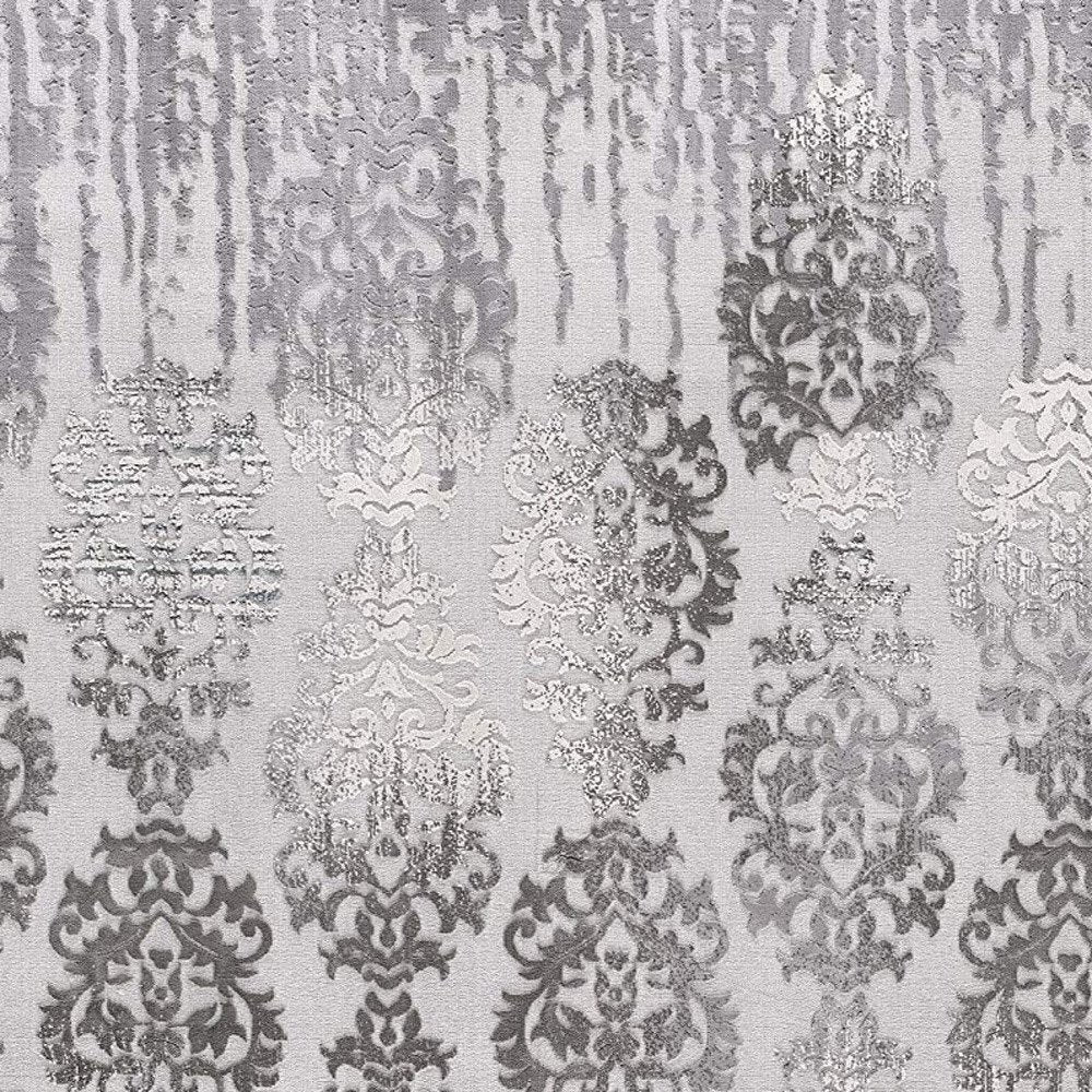 5' X 7' Gray Damask Power Loom Area Rug