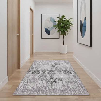 5' X 7' Gray Damask Power Loom Area Rug