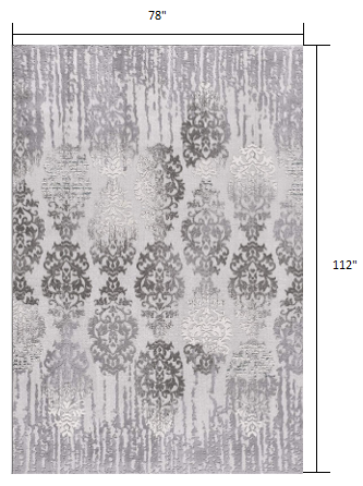 6' X 9' Gray Damask Power Loom Area Rug