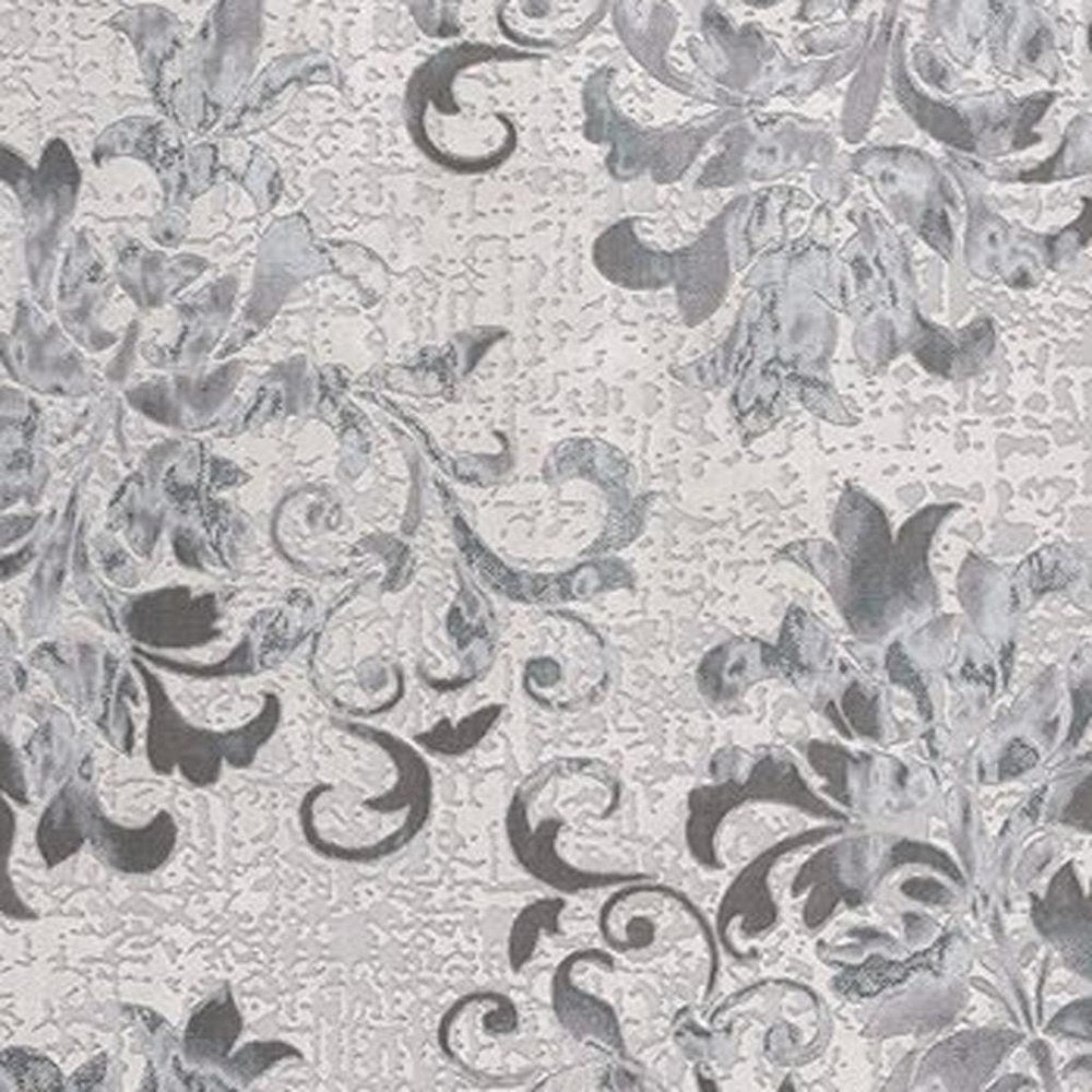 5' X 7' Gray And Ivory Damask Shag Area Rug