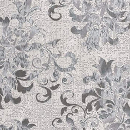 5' X 7' Gray And Ivory Damask Shag Area Rug