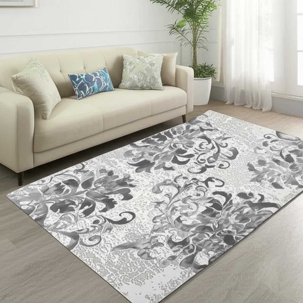 6' X 9' Blue Damask Power Loom Area Rug