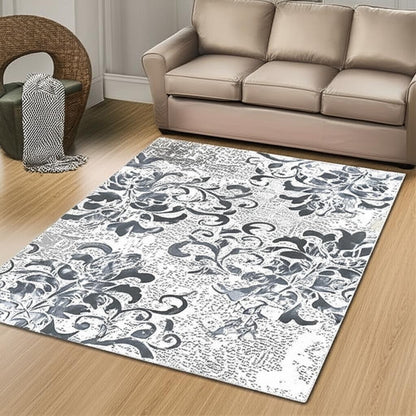 6' X 9' Blue Damask Power Loom Area Rug