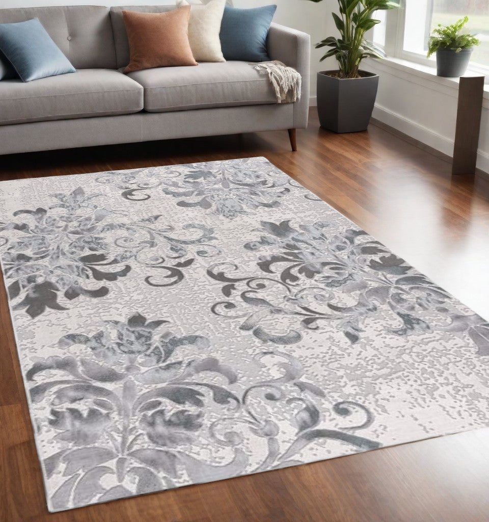 8' X 10' Blue Damask Power Loom Area Rug