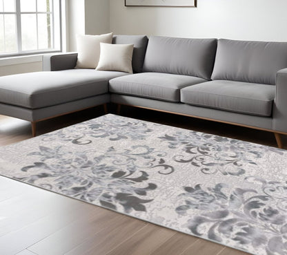 6' X 9' Blue Damask Power Loom Area Rug