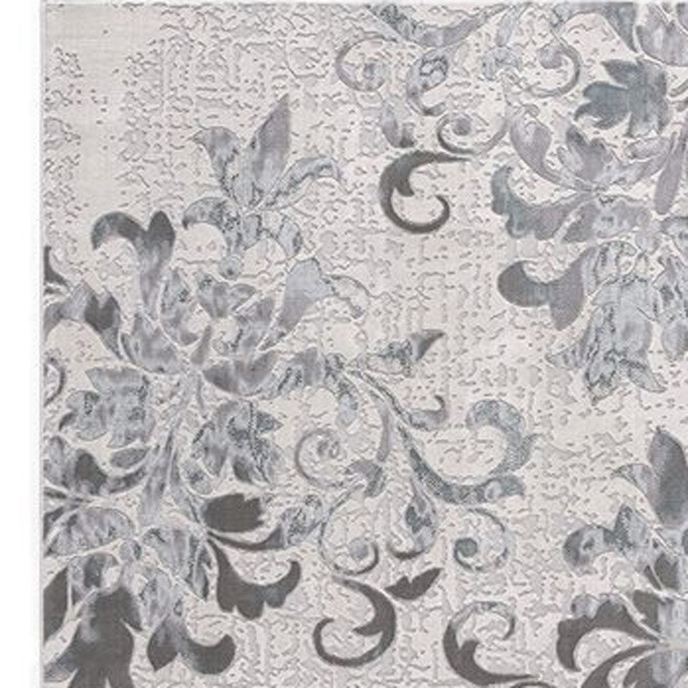 8' X 10' Blue Damask Power Loom Area Rug