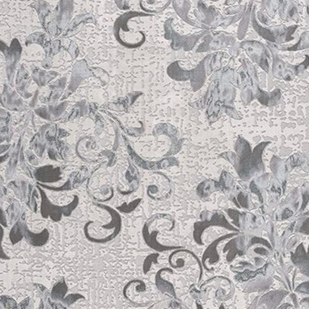 5' X 7' Gray And Ivory Damask Shag Area Rug