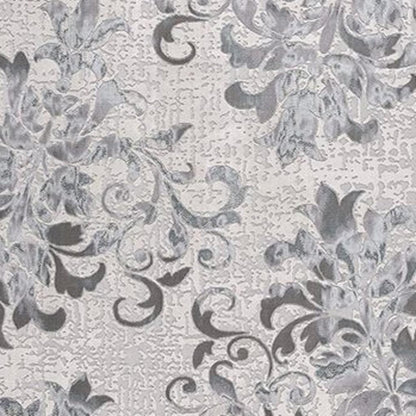 5' X 7' Gray And Ivory Damask Shag Area Rug