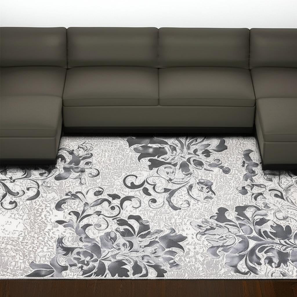 6' X 9' Blue Damask Power Loom Area Rug