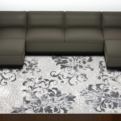 6' X 9' Blue Damask Power Loom Area Rug