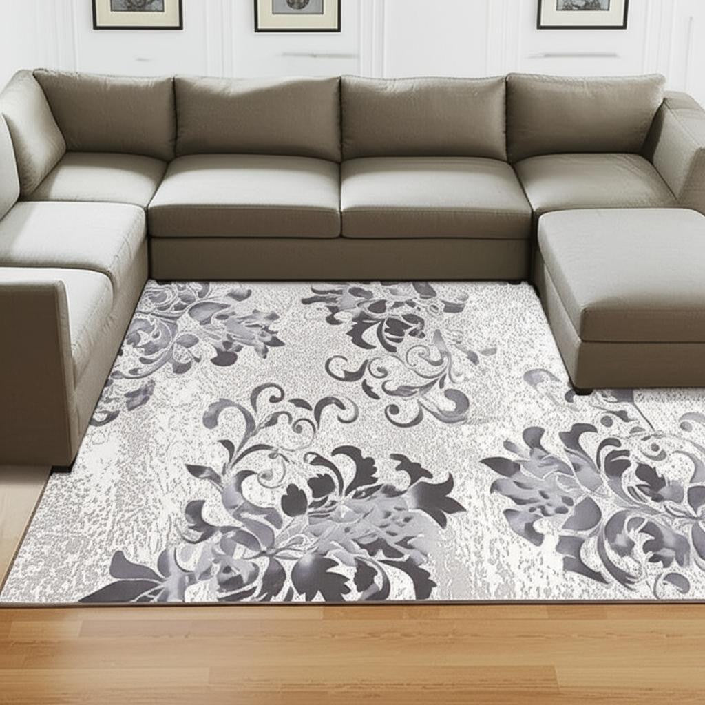 6' X 9' Blue Damask Power Loom Area Rug